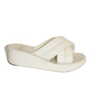 New! Beek STORK WEDGE SLIDE SANDAL WHITE LEATHER PLATFORM Size 9 DD487